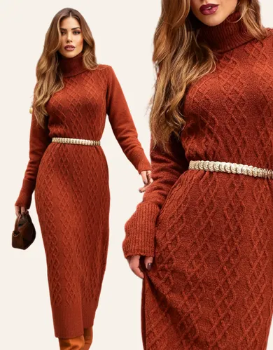 Vestido de la inverno midi tricot manga longa moda premium
