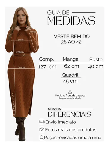Vestido De Lã Inverno Midi Tricot Manga Longa Moda Premium