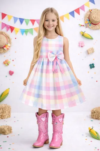 Vestido Xadrez Infantil Country Moda Festa Junina Blogueira