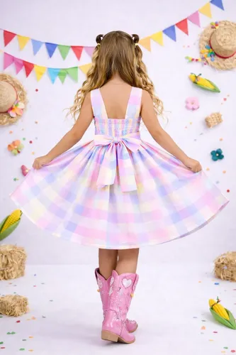Vestido Xadrez Infantil Country Moda Festa Junina Blogueira