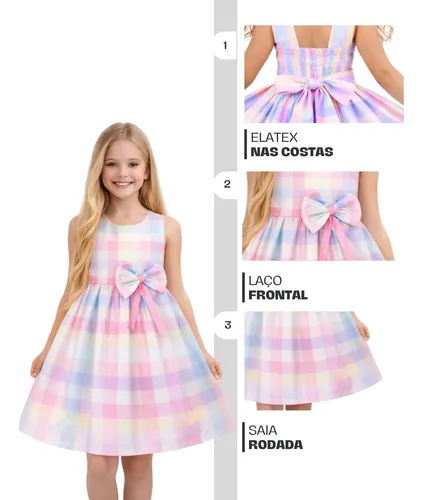 Vestido Xadrez Infantil Country Moda Festa Junina Blogueira