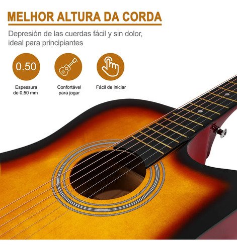 Violão Eletroacústico para Iniciante Destro com 6 Cordas e Acessórios