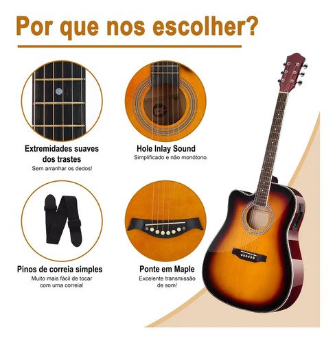 Violão Eletroacústico para Iniciante Destro com 6 Cordas e Acessórios