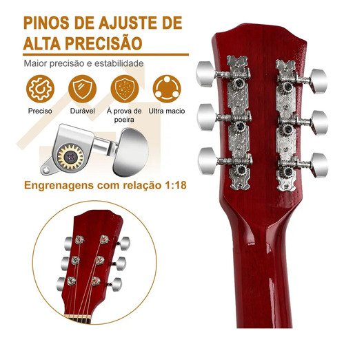 Violão Eletroacústico para Iniciante Destro com 6 Cordas e Acessórios