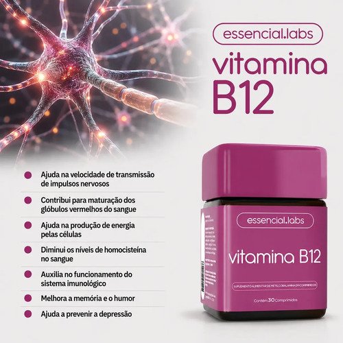 VITAMINA B12 Metilcobalamina - Fórmula com Máxima Pureza e Concentração - 30 Doses