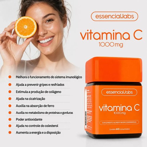 VITAMINA C 1000mg - Fórmula Concentrada e 100% PURA - 60 Doses
