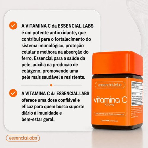 VITAMINA C 1000mg - Fórmula Concentrada e 100% PURA - 60 Doses