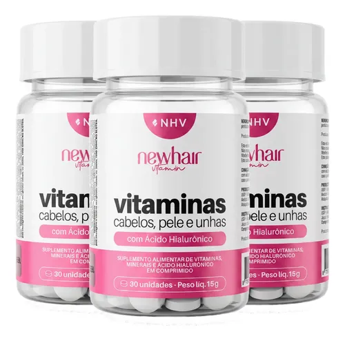 Vitamina capilar acido hialuronico new hair 3 potes 90 cps