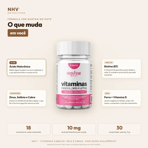 Vitamina Capilar Ácido Hialurônico New Hair 3 Potes 90 Cps