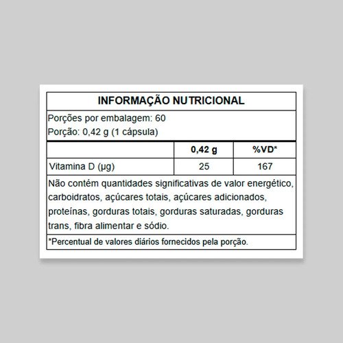 Vitamina D 1000ui 60 Caps Growth Supplements - Sem Sabor Sem Sabor