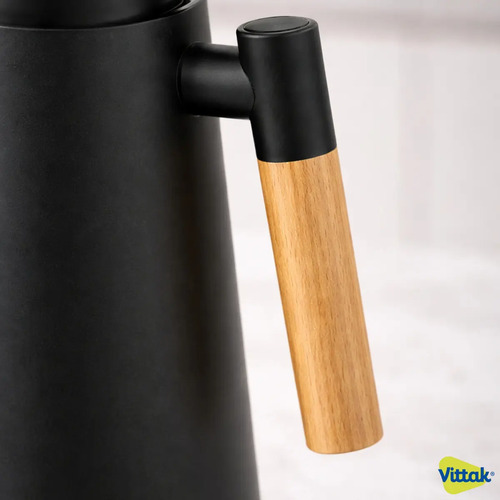 Vittak Garrafa Térmica Café Chá Vacuum Com Visor Digital Temperatura Cabo Madeira Mesa Posta Cor Preta