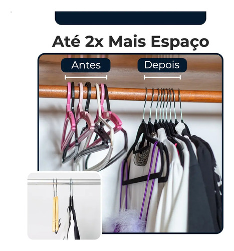 Vittak Kit 50 Cabides Veludo De Roupa Antideslizante Slim Adulto Cor Preto