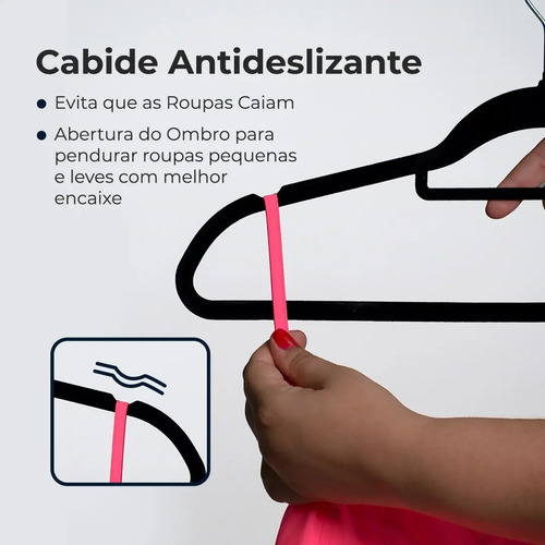 Vittak Kit 50 Cabides Veludo De Roupa Antideslizante Slim Adulto Cor Preto