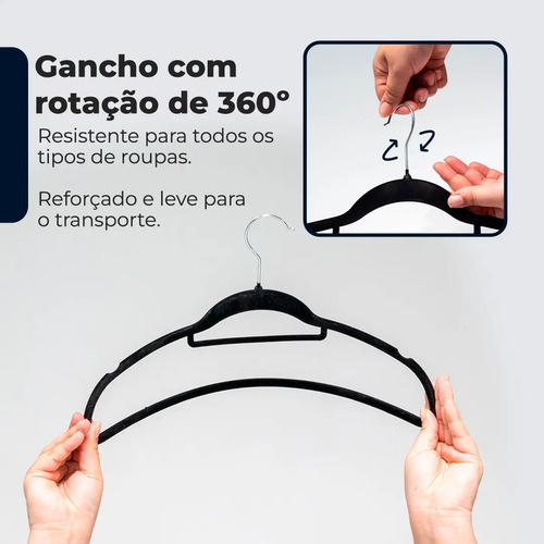 Vittak Kit 50 Cabides Veludo De Roupa Antideslizante Slim Adulto Cor Preto