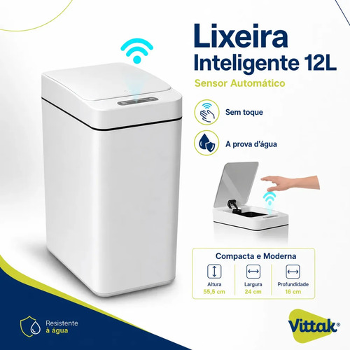 Vittak lixeira inteligente 12l sensor automatico banheiro co