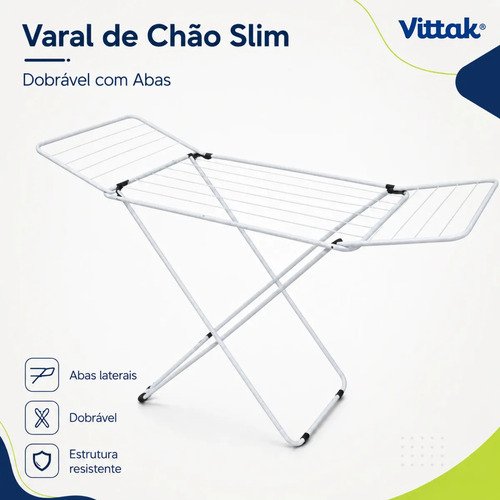 Vittak varal de chao slim dobravel com abas retrateis em aco