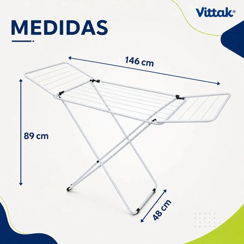 Vittak Varal de Chão Slim Dobrável com Abas Retráteis em Aço Reforçado Portátil para Roupas e Lavanderia