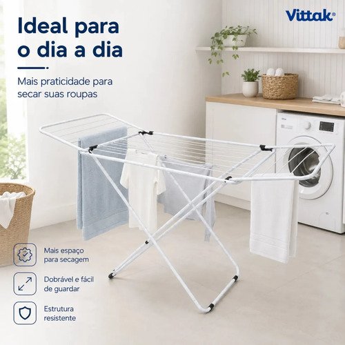 Vittak Varal de Chão Slim Dobrável com Abas Retráteis em Aço Reforçado Portátil para Roupas e Lavanderia