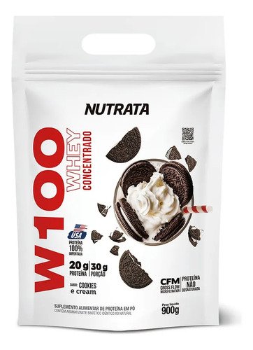 W100 whey concentrado pouch 900g cookies cream nutrata