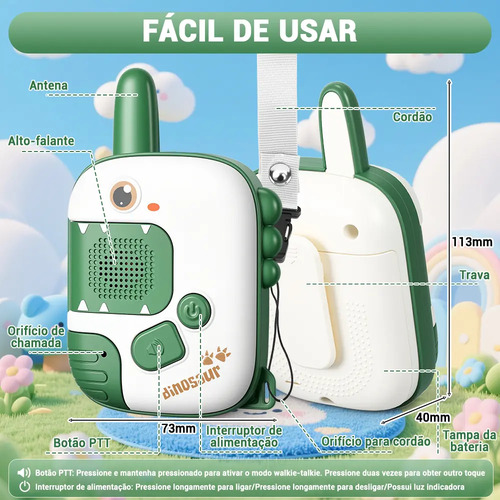 Walkie Talkie Rádio Infantil Dinossauro Brinquedo 2 Kits