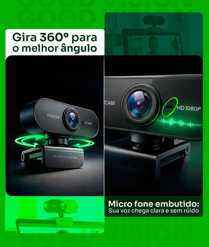 Webcam Camera Full Hd Zoom 1080p 360 Graus Videoconferencia Streamcam Web Cam Entrada Usb 2.0 Com Microfone- GoodVision