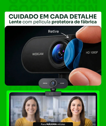 Webcam Camera Full Hd Zoom 1080p 360 Graus Videoconferencia Streamcam Web Cam Entrada Usb 2.0 Com Microfone- GoodVision