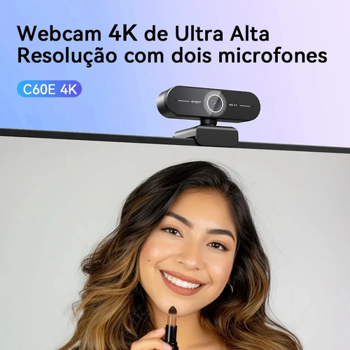 Webcam Emeet C60e 4k 30Fps Uhd 8mp Foco Automático 1080P 60fps Camera Para PC 2 microfon VideoConferencia Preto