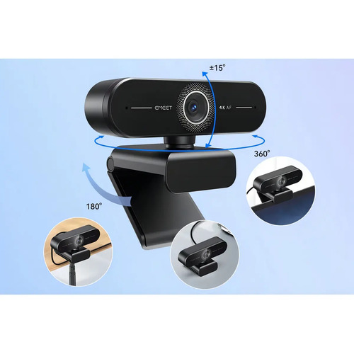 Webcam Emeet C60e 4k 30Fps Uhd 8mp Foco Automático 1080P 60fps Camera Para PC 2 microfon VideoConferencia Preto
