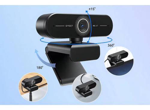 Webcam Emeet C60e 4k 30Fps Uhd 8mp Foco Automático 1080P 60fps Camera Para PC 2 microfon VideoConferencia Preto