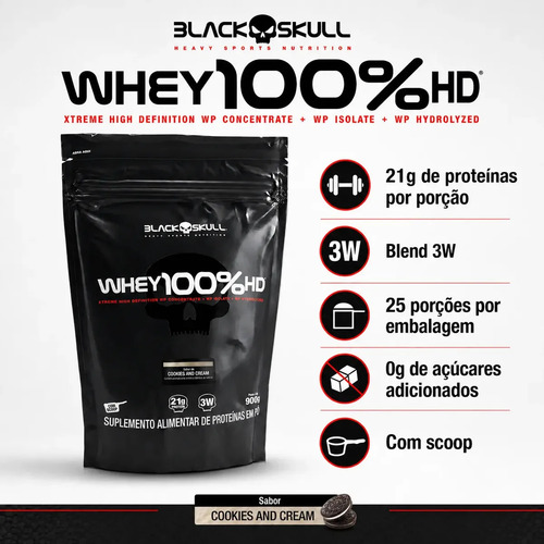 Whey 100% HD Black Skull Refil 900g Cookies