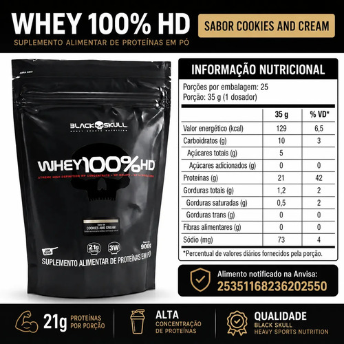 Whey 100% HD Black Skull Refil 900g Cookies
