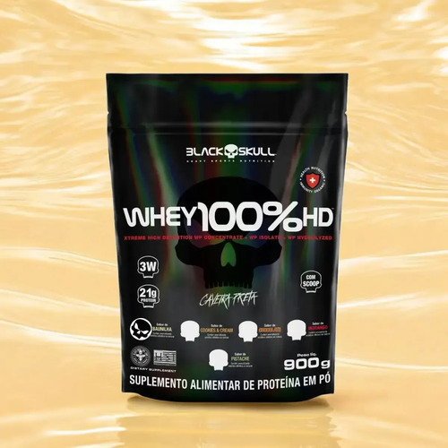 Whey 100% Hd Refil Black Skull - 900g (wpc, Wpi E Wph) Sabor Baunilha