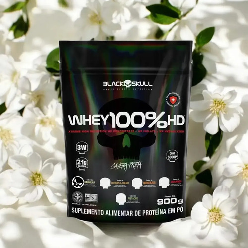 Whey 100% Hd Refil Black Skull - 900g (wpc, Wpi E Wph) Sabor Baunilha