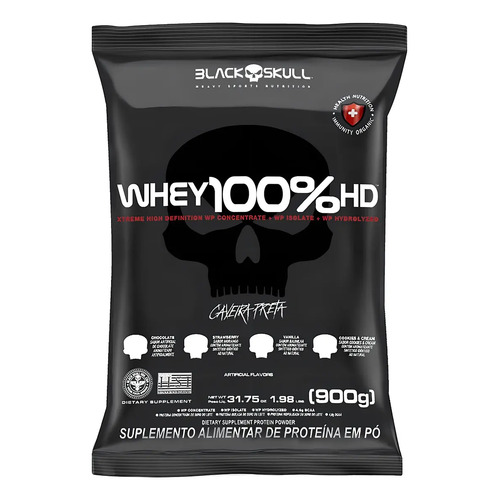 Whey 100% Hd Refil Black Skull 900g Wpc Wpi E Wph Sabor Baunilha