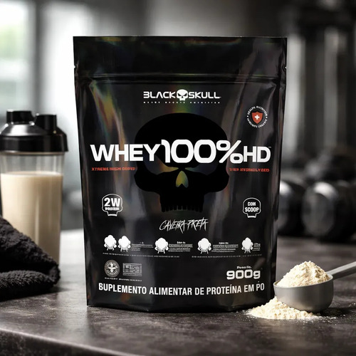 Whey 100% Hd Refil Black Skull 900g Wpc Wpi E Wph Sabor Baunilha