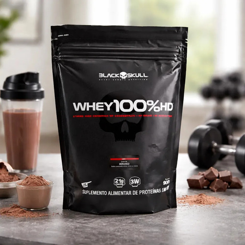 Whey 100% Hd Refil Black Skull - 900g (wpc, Wpi E Wph) Sabor Morango