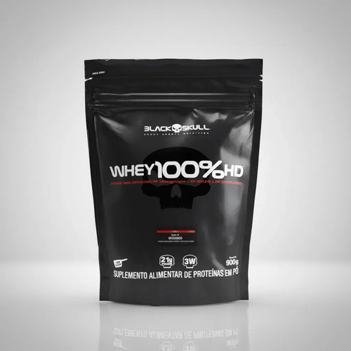 Whey 100% Hd Refil Black Skull - 900g (wpc, Wpi E Wph) Sabor Morango