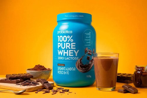 Whey Concentrado 900g 100% Pure Whey Zero Lactose Probiótica Whey Protein Chocolate Sem Lactose