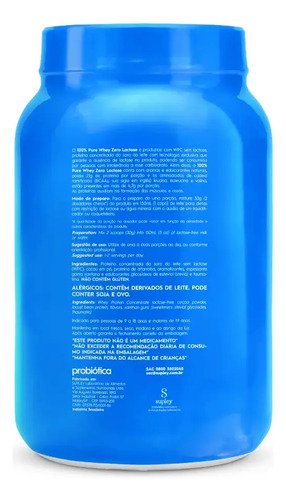 Whey Concentrado 900g 100% Pure Whey Zero Lactose Probiótica Whey Protein Chocolate Sem Lactose