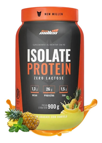 Whey Isolado New Millen Isolate Protein Pó 900g Pote Sabor Abacaxi Com Hortelã