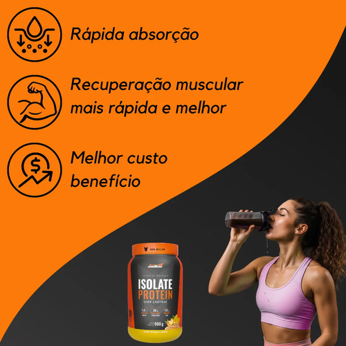 Whey Isolado New Millen Isolate Protein Pó 900g Pote Sabor Pessego Com Manga