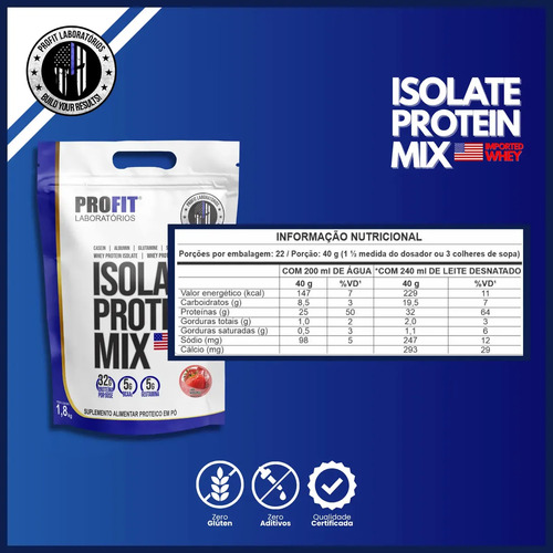 Whey Isolate Protein Mix Refil 1,8kg - Profit Labs Sabor Morango