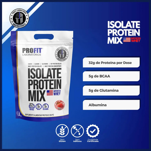 Whey Isolate Protein Mix Refil 1,8kg - Profit Labs Sabor Morango