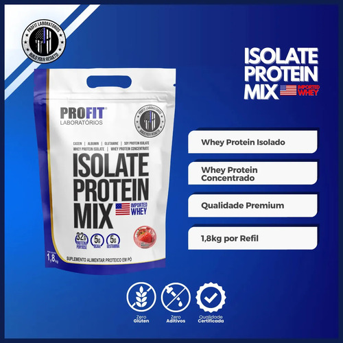 Whey Isolate Protein Mix Refil 1,8kg - Profit Labs Sabor Morango