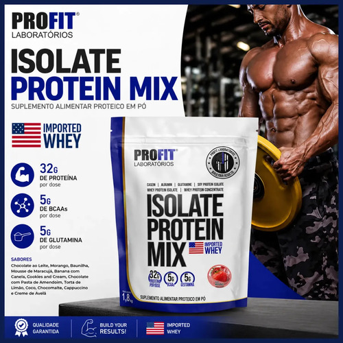 Whey Isolate Protein Mix Refil 1,8kg - Profit Labs Sabor Morango
