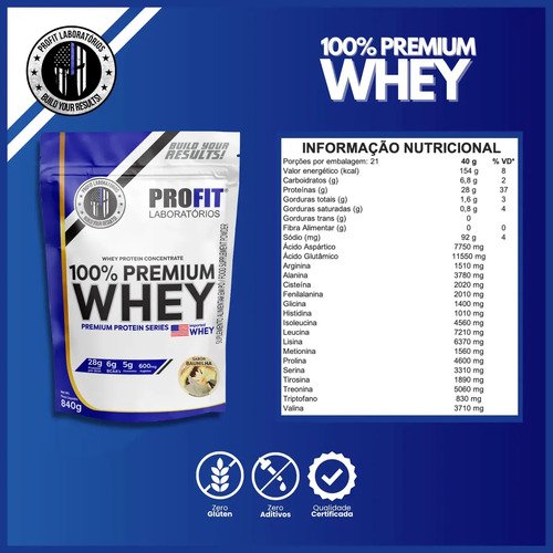 Whey Protein 100% Concentrado Premium 840g Profit Sabor Baunilha