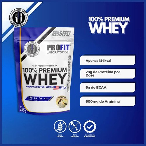 Whey Protein 100% Concentrado Premium 840g Profit Sabor Baunilha