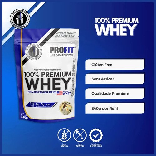 Whey Protein 100% Concentrado Premium 840g Profit Sabor Baunilha