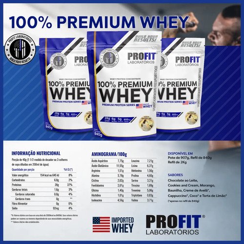Whey Protein 100% Concentrado Premium 840g Profit Sabor Baunilha