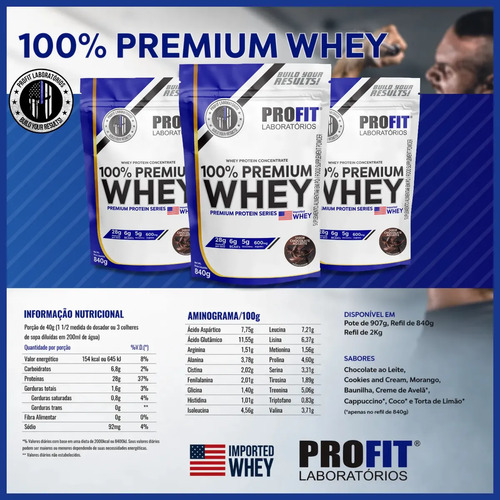 Whey Protein 100% Concentrado Premium 840g Profit Sabor Chocolate